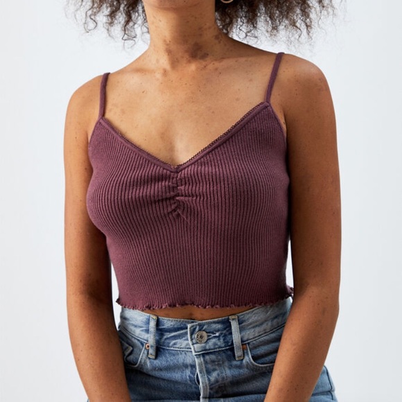 La Hearts Tops - Ribbed Ruffle Knit Tank Crop Top